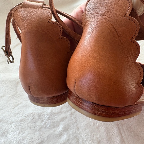 ELF Scalloped Tan Leather Flats. Double Ankle Strap. - Picture 10 of 16
